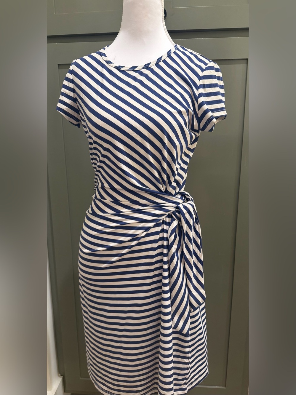 J McLaughlin Navy  and White Striped Tie-Waist Women’s Dress -Size XS